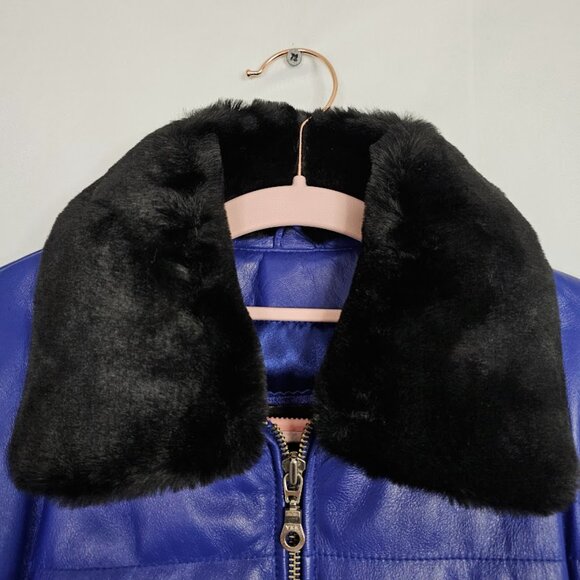 NEW WILSONS LEATHER Bomber Jacket Coat PURPLE BLUE size S Fall Winter Preppy Y2K - Picture 3 of 8